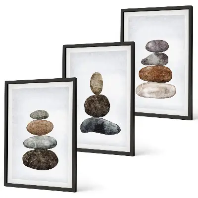 Conjunto de quadros para sala de estar com estética minimalista boho de pedras