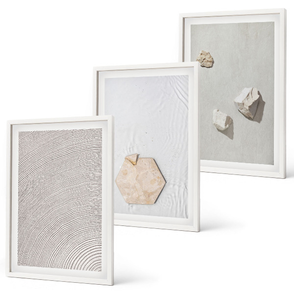 Conjunto de 3 quadros com moldura Texturas de areia boho leves