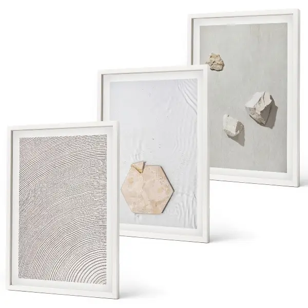 Conjunto de 3 quadros com moldura texturas de areia estilo boho