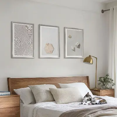 Conjunto de 3 quadros com moldura texturas de areia estilo boho