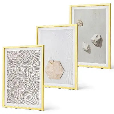 Conjunto de 3 quadros com moldura texturas de areia estilo boho