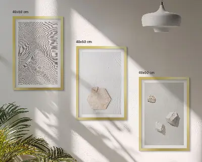 Conjunto de 3 quadros com moldura texturas de areia estilo boho