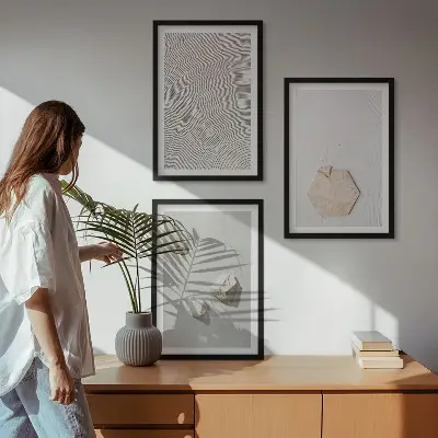 Conjunto de 3 quadros com moldura texturas de areia estilo boho