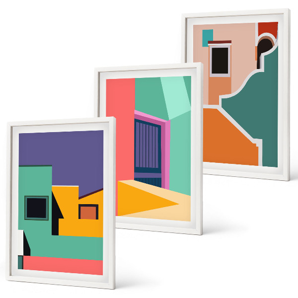 Conjunto de quadros para sala de estar Ilustrações coloridas da cidade