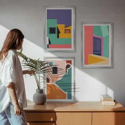 Conjunto de quadros para sala de estar Ilustrações coloridas da cidade