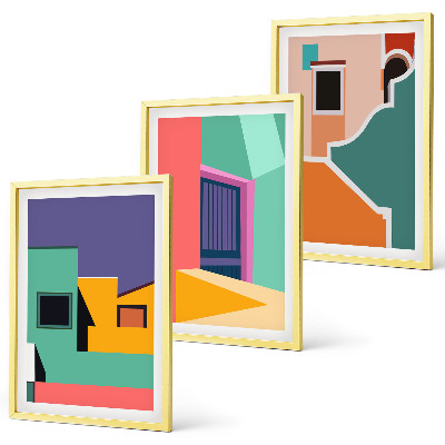 Conjunto de quadros para sala de estar Ilustrações coloridas da cidade