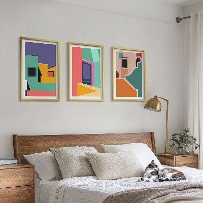 Conjunto de quadros para sala de estar Ilustrações coloridas da cidade