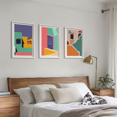 Conjunto de quadros para sala de estar Ilustrações coloridas da cidade