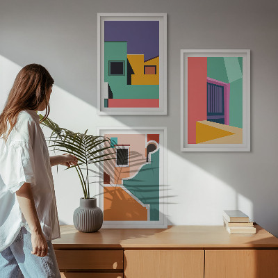 Conjunto de quadros para sala de estar Ilustrações coloridas da cidade