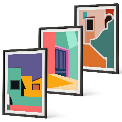 Conjunto de quadros para sala de estar Ilustrações coloridas da cidade