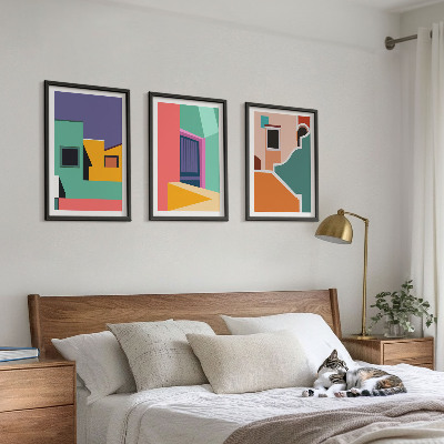 Conjunto de quadros para sala de estar Ilustrações coloridas da cidade