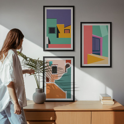 Conjunto de quadros para sala de estar Ilustrações coloridas da cidade