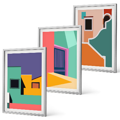 Conjunto de quadros para sala de estar Ilustrações coloridas da cidade