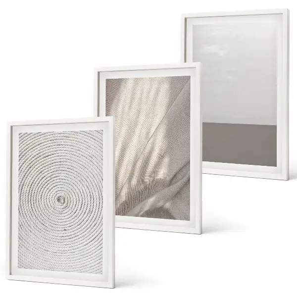 Conjunto de 3 quadros com moldura com estampas de texturas boho naturais