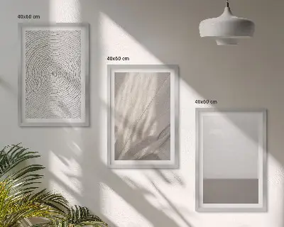 Conjunto de 3 quadros com moldura com estampas de texturas boho naturais