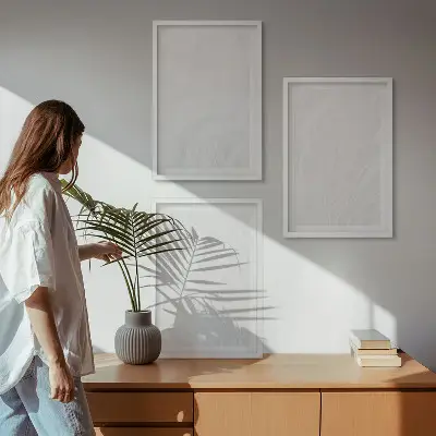 Conjunto de quadros para sala de estar com estrutura elegante em mármore
