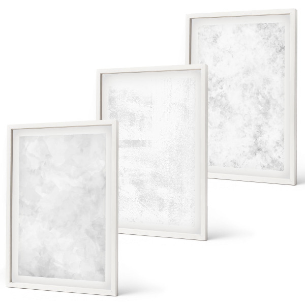 Conjunto de 3 quadros com moldura fundo minimalista com manchas brancas