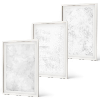 Conjunto de 3 quadros com moldura fundo minimalista com manchas brancas