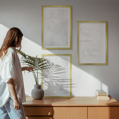 Conjunto de 3 quadros com moldura fundo minimalista com manchas brancas
