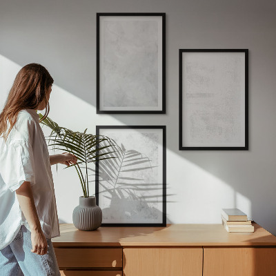 Conjunto de 3 quadros com moldura fundo minimalista com manchas brancas