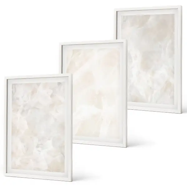 Conjunto de quadros para sala de estar com estampas de estruturas de mármore em tons pastel