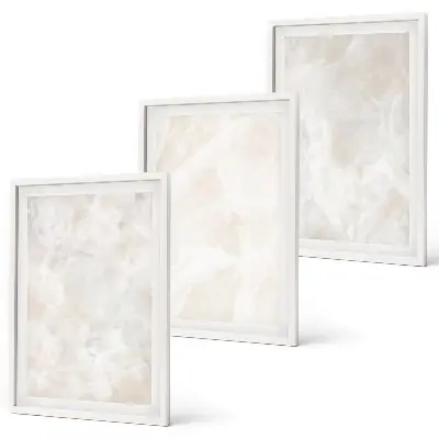 Conjunto de quadros para sala de estar com estampas de estruturas de mármore em tons pastel
