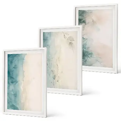 Conjunto de 3 quadros com moldura com estampa de minimalismo em tela aquarela