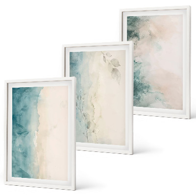 Conjunto de 3 quadros com moldura Minimalismo em tela aquarela
