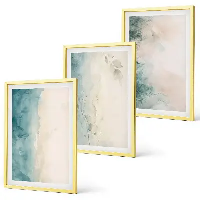 Conjunto de 3 quadros com moldura com estampa de minimalismo em tela aquarela