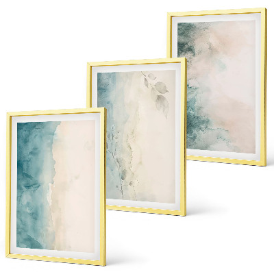 Conjunto de 3 quadros com moldura Minimalismo em tela aquarela