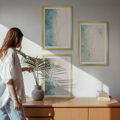 Conjunto de 3 quadros com moldura Minimalismo em tela aquarela