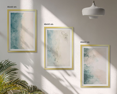 Conjunto de 3 quadros com moldura Minimalismo em tela aquarela