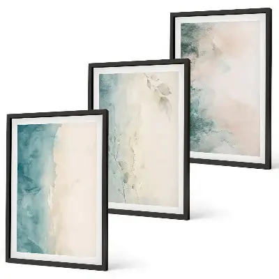 Conjunto de 3 quadros com moldura com estampa de minimalismo em tela aquarela
