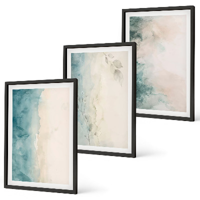 Conjunto de 3 quadros com moldura Minimalismo em tela aquarela