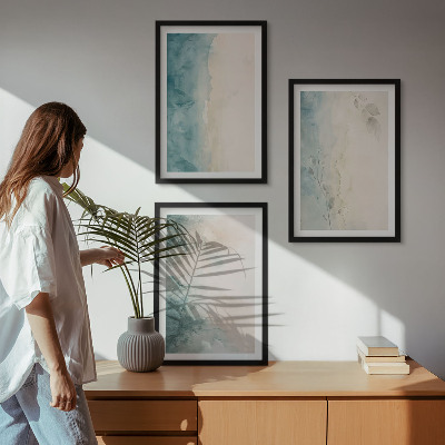 Conjunto de 3 quadros com moldura Minimalismo em tela aquarela
