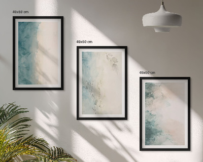 Conjunto de 3 quadros com moldura Minimalismo em tela aquarela