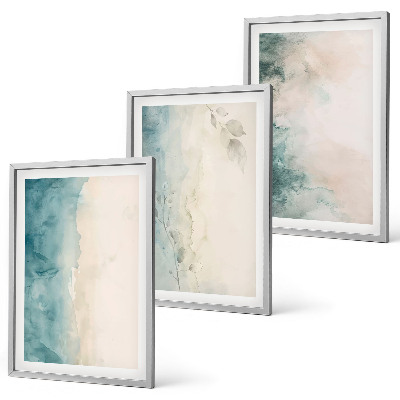 Conjunto de 3 quadros com moldura Minimalismo em tela aquarela