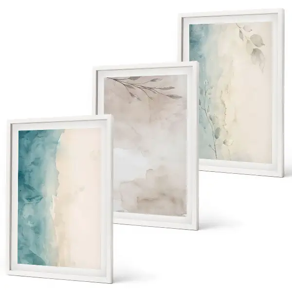 Conjunto de quadros modernos com texturas sutis em aquarela