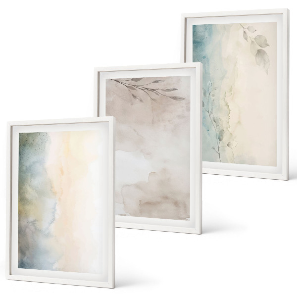 Conjunto de 3 quadros com moldura Cartões delicados para aquarela
