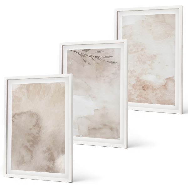 Conjunto de quadros para sala de estar Tintas aquarela boho derramadas