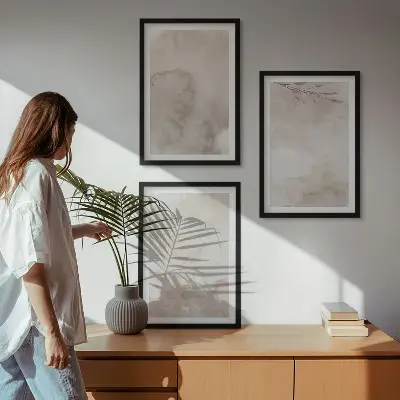 Conjunto de quadros para sala de estar com estampas de tintas aquarela estilo boho