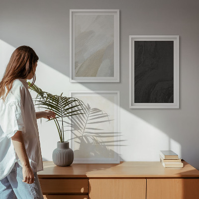 Conjunto de 3 quadros com moldura Estruturas sombreiam o minimalismo