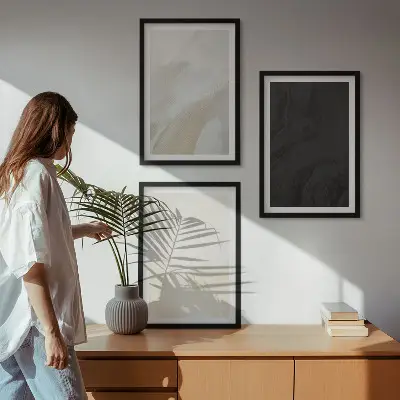 Conjunto de 3 quadros com moldura arte minimalista com estruturas de sombreamento