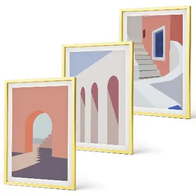 Conjunto de quadros para sala de estar com ilustrações arquitetônicas minimalistas