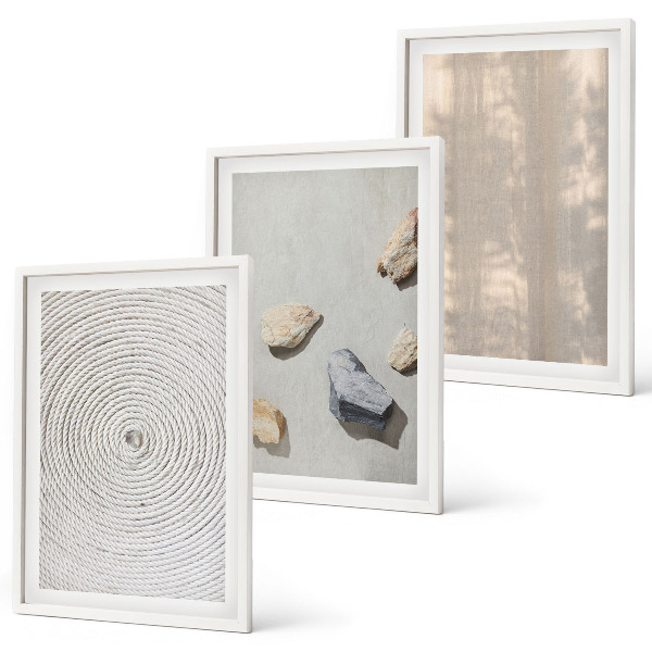 Conjunto de 3 quadros com moldura Estruturas de texturas naturais boho