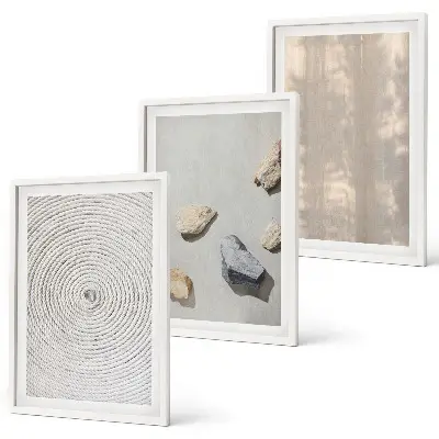 Conjunto de 3 quadros com moldura com estampas de texturas naturais boho