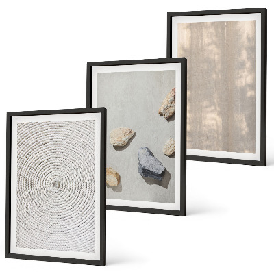 Conjunto de 3 quadros com moldura Estruturas de texturas naturais boho