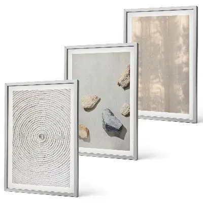 Conjunto de 3 quadros com moldura com estampas de texturas naturais boho