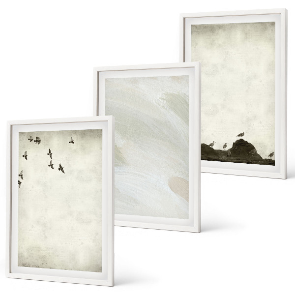 Composição de quadros moderna Decorações com pinceladas de pássaros e pedras