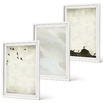 Composição de quadros moderna com pinceladas de pássaros e pedras